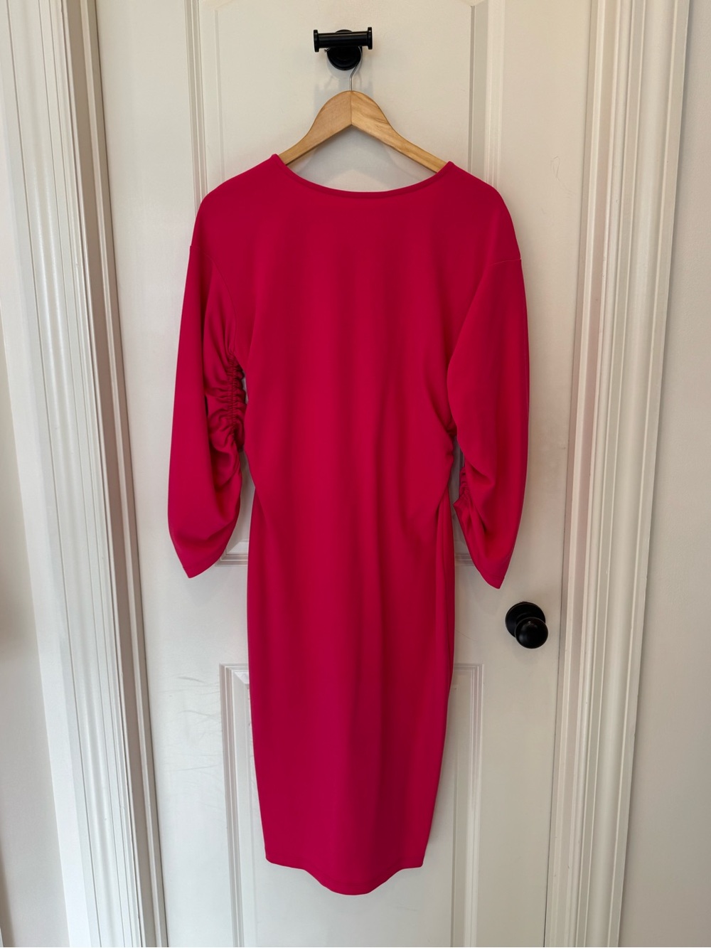 ASOS Bright Pink Midi Dress with Ruched Side Detail